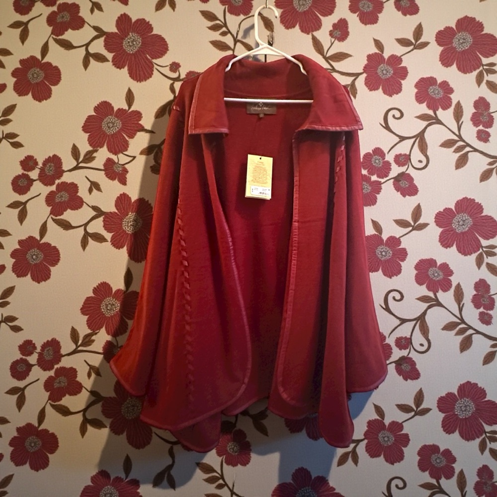 Patricia Nash Maroon Hand Laced Open Sleeve Cape New One Size - Picture 13 of 16